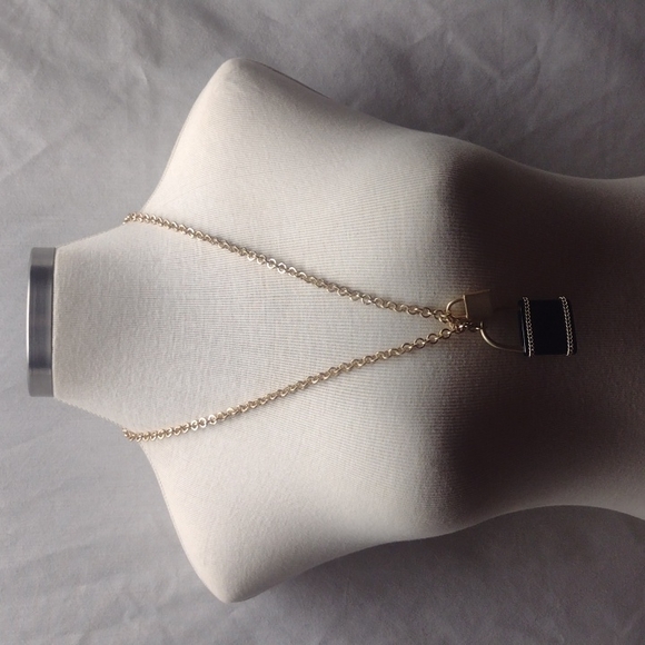 Chico's long gold chain necklace with lock pendant - Picture 4 of 4